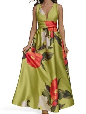 dkny linen v-neck maxi dress DKNY Women's Linen-Blend TIE BACK MAXI Dress in Pebble